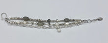 Load image into Gallery viewer, moonstone, pearl & silver 3 strand bracelet