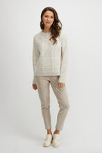 Load image into Gallery viewer, Crew neck box pattern knit sweater with side slit/Almond
