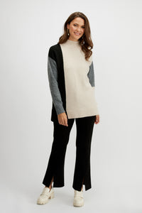 Long sleeve color block sweater/Pebble combo