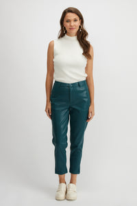 Cropped slim faux leather pant/deep teal