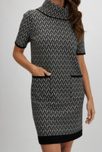 Load image into Gallery viewer, Knit short sleeve black white dress with front pockets
