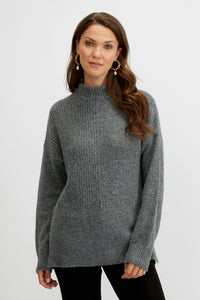 High collar long sleeve sweater/Heather Grey