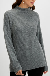High collar long sleeve sweater/Heather Grey
