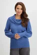 Load image into Gallery viewer, Rolled collar with billow sleeve knit sweater/Blueberry
