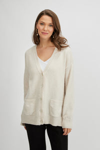 Cardigan knit with front pockets/Almond