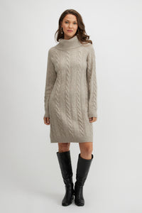 Cable Knit sweater dress with wide rolled collar