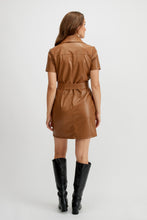 Load image into Gallery viewer, Belted faux leather shirt dress/toffee
