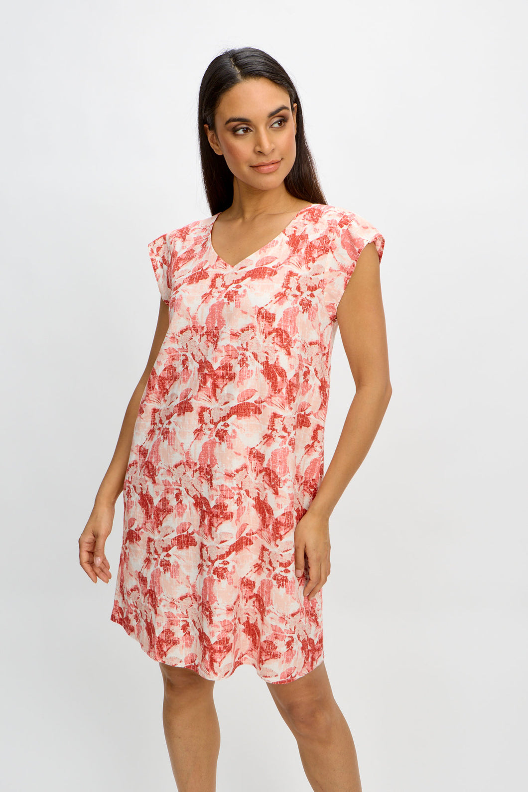 Linen & Viscose print shift dress/Apricot Flowers