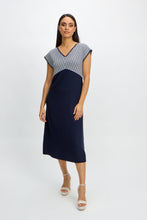 Load image into Gallery viewer, Rayon and Recyled Polyester 2 tone dress/Marine Blue
