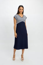 Load image into Gallery viewer, Rayon and Recyled Polyester 2 tone dress/Marine Blue

