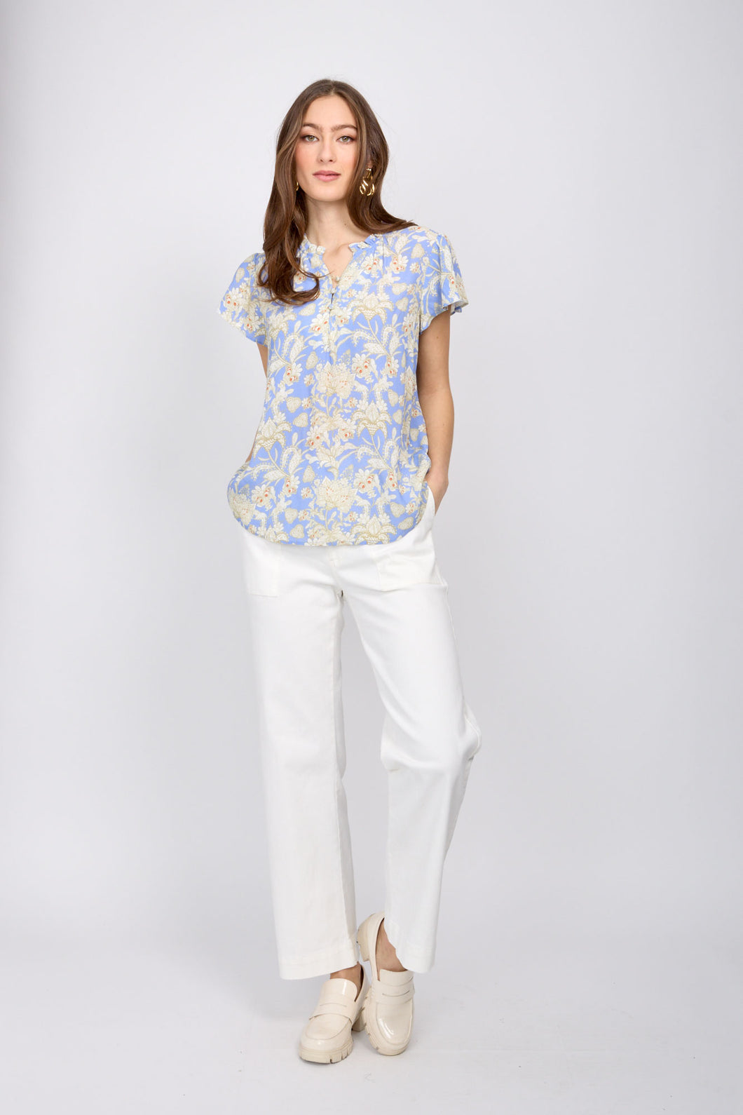 Short sleeve paisley print blouse