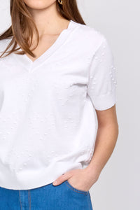 Short Sleeve V Neck Sweater/White