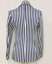 Load image into Gallery viewer, Blazer - Yasmine Blue/White Striped  Luxury Fitted Double Breasted
