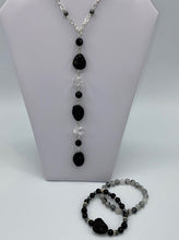 Load image into Gallery viewer, Tektite, Faceted Rock Crystal Y necklace
