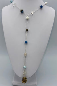 Aquamarine, opal y neckace in sterling silver