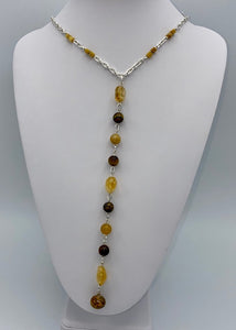 Citrine Tiger Eye Y necklace in sterling silver