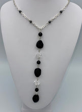 Load image into Gallery viewer, Tektite, Faceted Rock Crystal Y necklace
