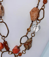 Load image into Gallery viewer, Mexican fire opal, handmade copper links, wooden beads necklace
