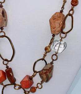 Mexican fire opal, handmade copper links, wooden beads necklace