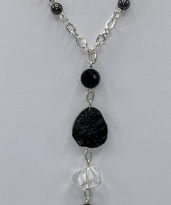 Tektite, Faceted Rock Crystal Y necklace