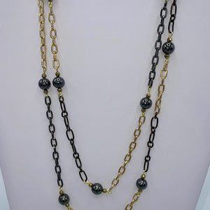 Hematite Beads on long gold & black chain