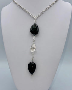 Rainbow Obsidian & Lodolite Quartz Y necklace