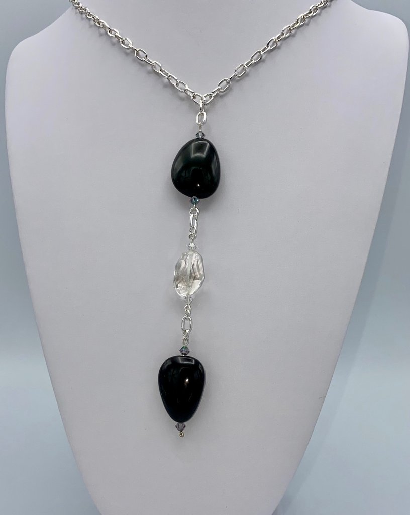 Rainbow Obsidian & Lodolite Quartz Y necklace