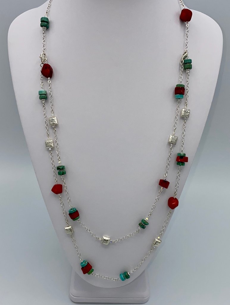 Turquoise, Coral & Silver necklace