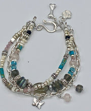 Load image into Gallery viewer, Semi Precious Gemstones in silver 3 strand bracelet
