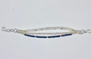 Sapphire, Moonstone & silver 3 strand bracelet