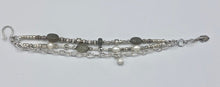 Load image into Gallery viewer, moonstone, pearl &amp; silver 3 strand bracelet
