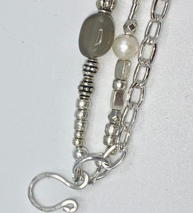 moonstone, pearl & silver 3 strand bracelet