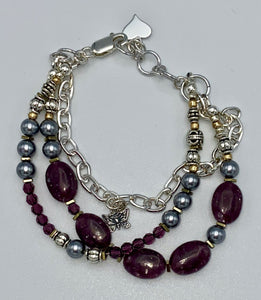 Lepidolite & Swarovski 3-strand bracelet.