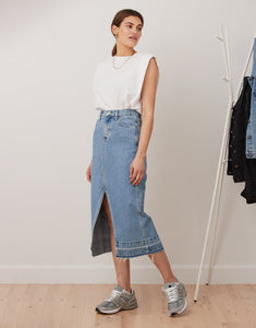 Denim a-line skirt with front slit/Jude