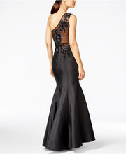 Load image into Gallery viewer, JS Collections size 12 black one shoulder gown
