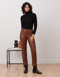 Emily slim vegan leather pant/dark brown