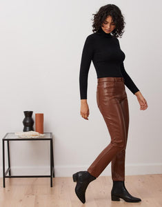 Emily slim vegan leather pant/dark brown