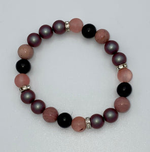 Cherry quartz, rock crystal, jade & pearlized agate