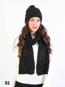 Knit hat and scarf/black