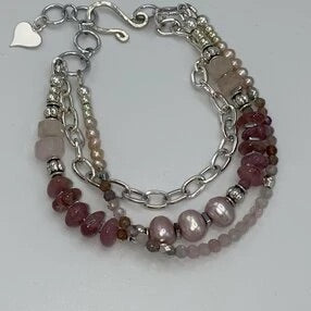 Rose quartz, morganite, tourmaline, pink spinel & pearls