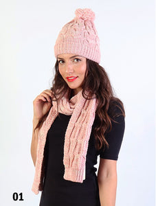 Knit hat and scarf set/pink