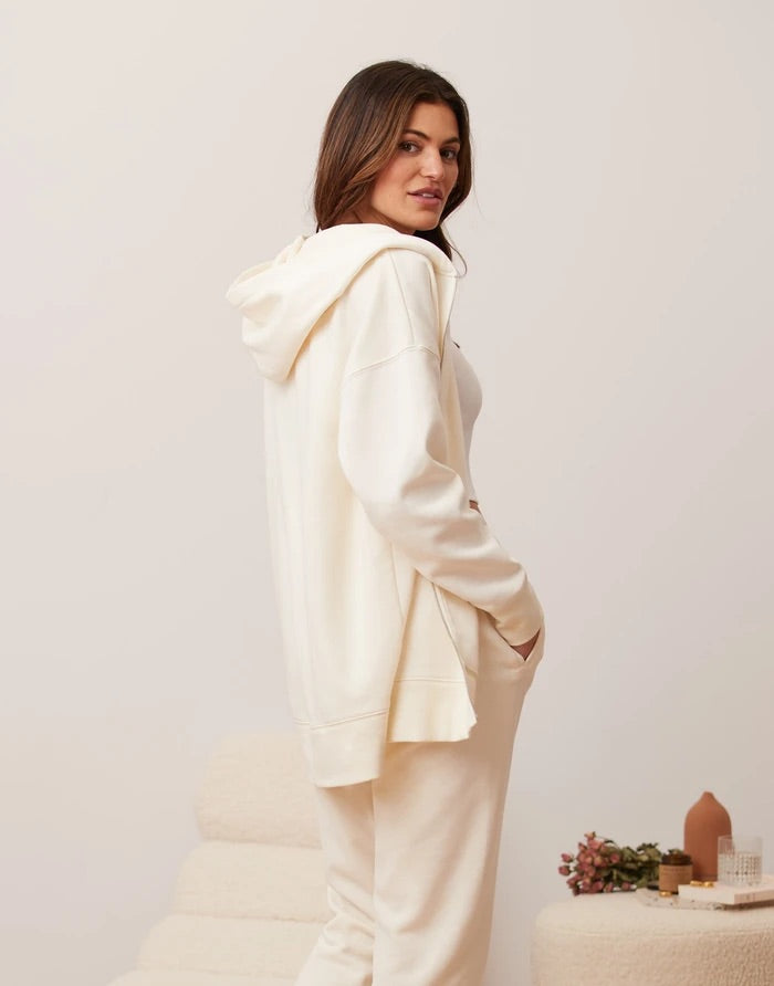 Oversized boyfriend zip up hoodie/cream – Mirella's Ladies Boutique
